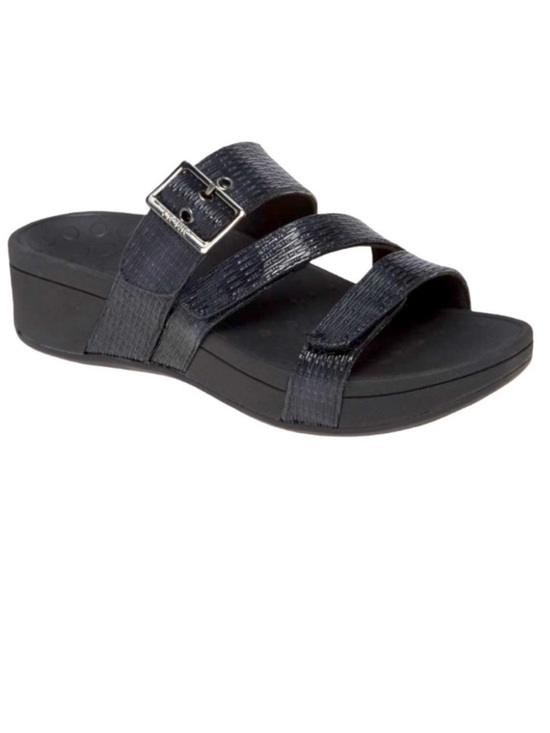 Vionic Shoes - Vionic Black Pacific Rio Lizard Sandals Textured Platform Slide with Buckle